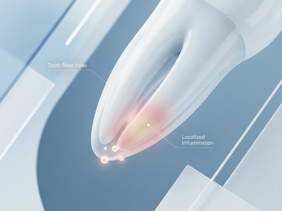 Illustration of inflammation at the tooth root apex treated by apicoectomy