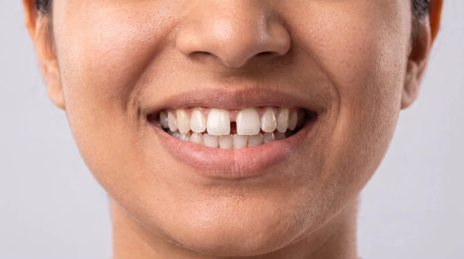 Before orthodontic treatment — visible gap between front teeth