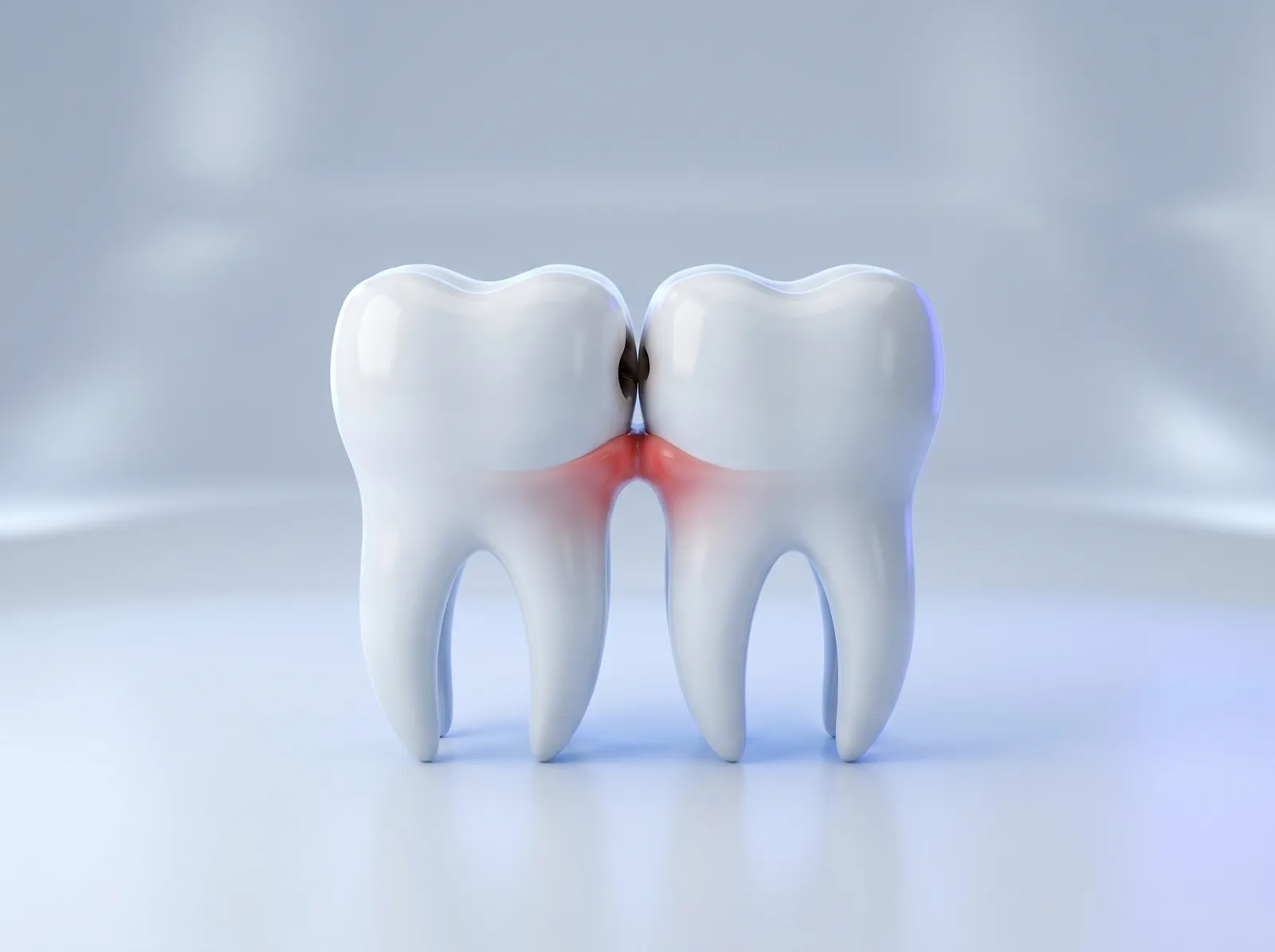Illustration of early decay and gum inflammation hidden between two teeth