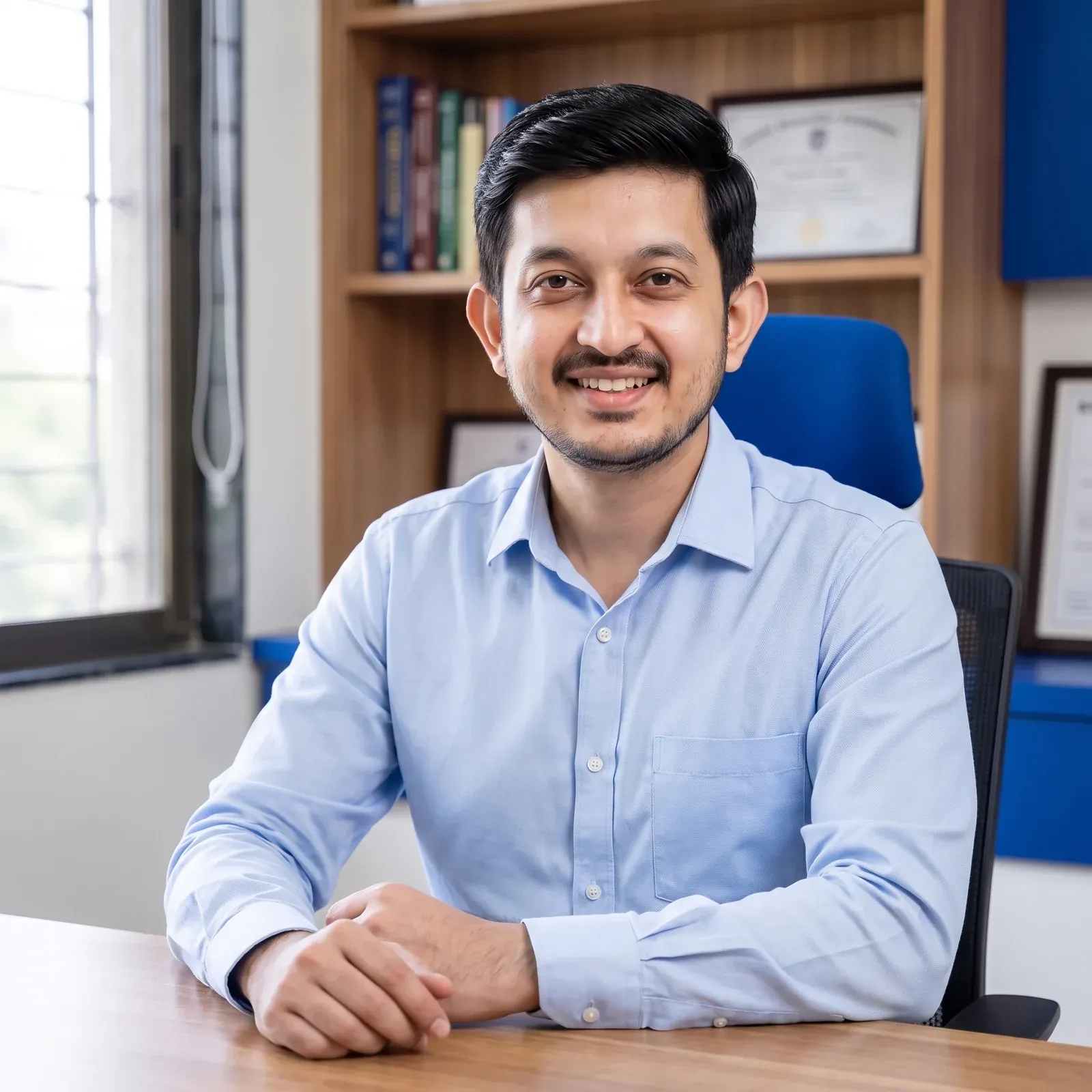Dr. Chinmay H. Patel, M.D.S., in his consultation office at Pramukh Dental