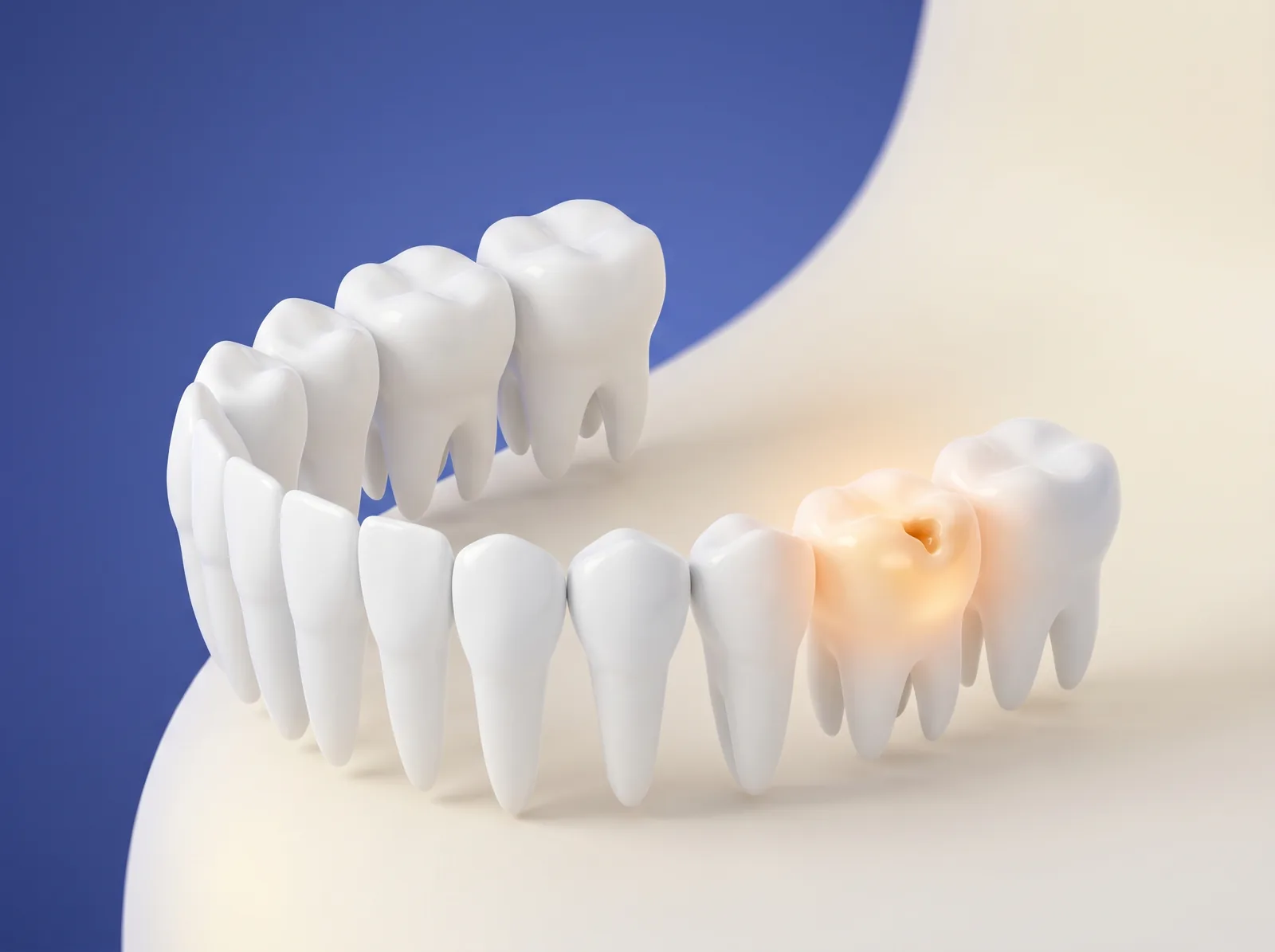 Illustration of a decayed tooth in a row of children's teeth