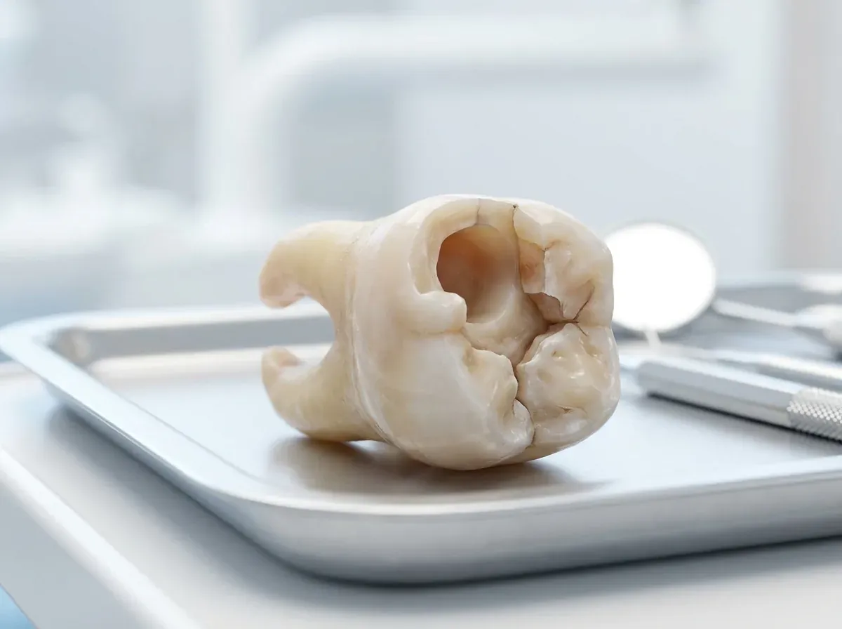 Severely broken-down tooth with too little structure left for a crown